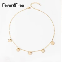 feverfree hot sale round sequins choker necklaces simple charms plated alloy pendant necklaces fashion choker jewelry for women