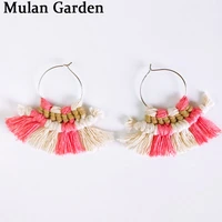 mg trendy cotton thread handmade weave macrame earring colorful fan tassels pendant earring simple jewelry women accessories