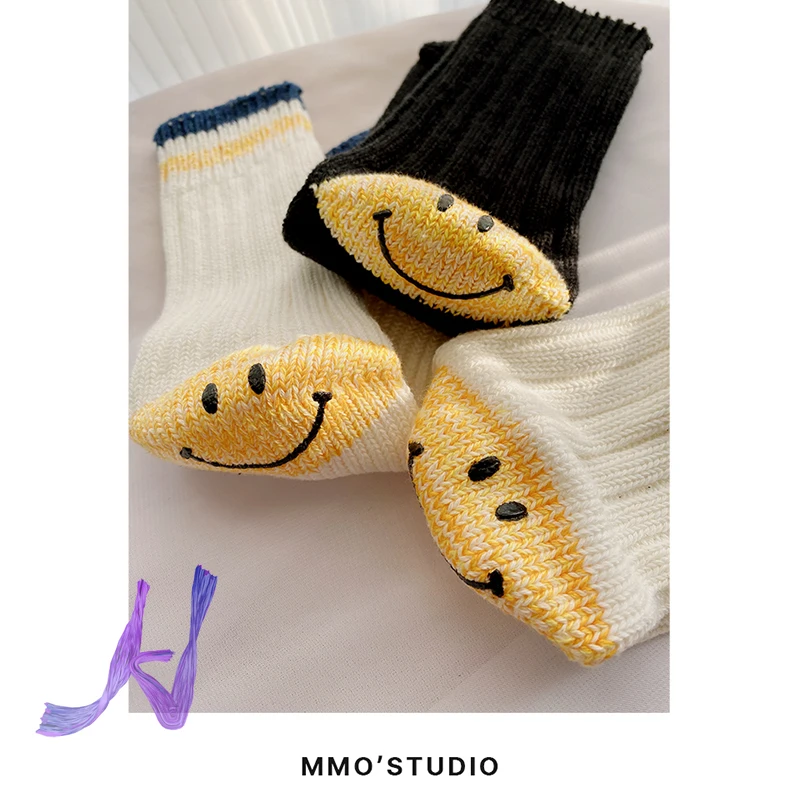 KAPITAL Middle Tube Socks Mens Smiley Face Casual Cotton KAPITAL Knitted Socks Woman Socks
