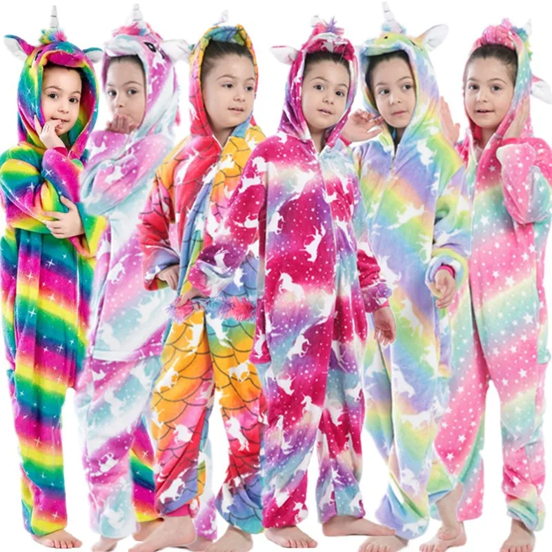 

Kigurumi/Детская Пижама с единорогом; Детские пижамы с изображением панды; Зимняя фланелевая одежда для сна для мальчиков и девочек; Пижамы; Ком...