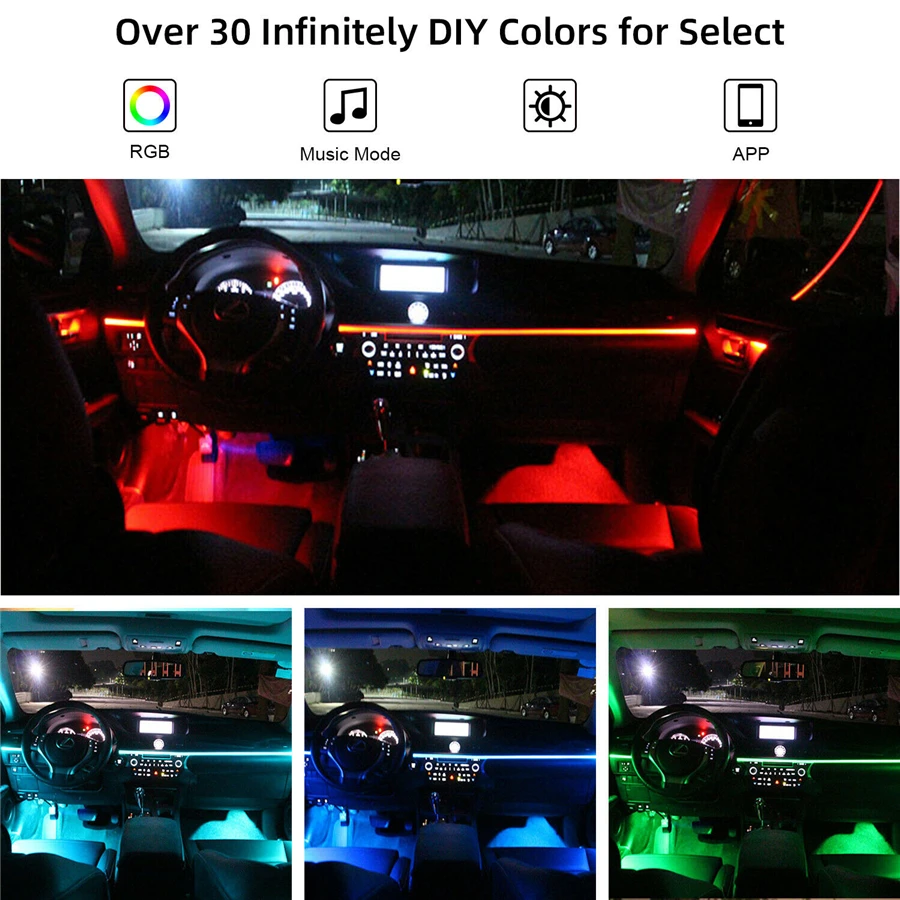 

Car Ambient Light Foot Lamp 4 x 18 RGB LED Strip 16 million colors App & Remote Control