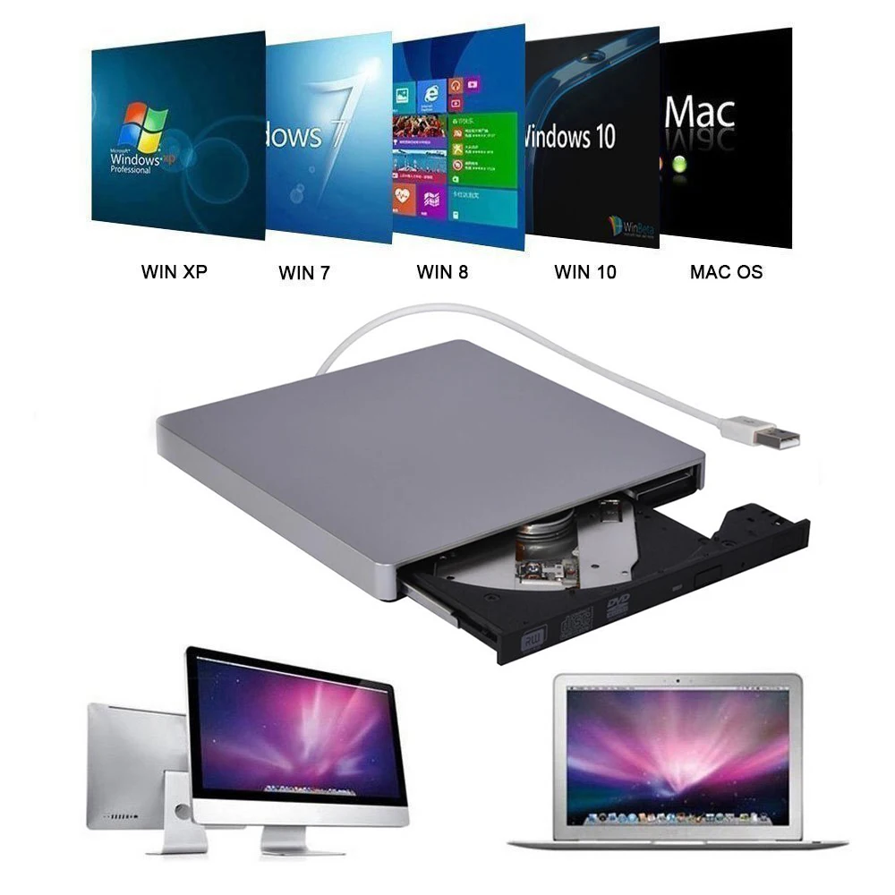 Тонкий внешний USB 2 0 DVD RW CD записывающий привод устройство для чтения дисков