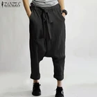 Женские брюки-шаровары ZANZEA, повседневные длинные широкие брюки с карманами и поясом, 2020