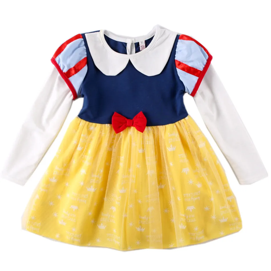 Snow White Long Минни» для маленьких девочек платье принцессы из хлопка и Косплэй вечерние одежда игрушки История Джесси Ариэль Минни Мулан Алиса Белоснежка Эльза, Белль платья - Цвет: Snow White Long