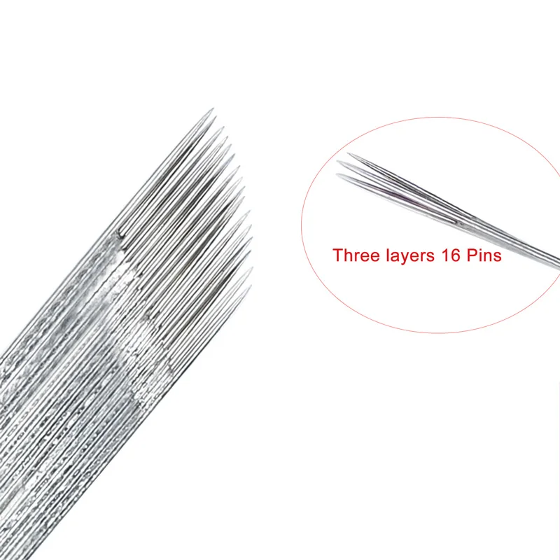 Three layers 16Pin 50 шт. изогнутые 15Pin& 16Pin& 17Pin вышивка конические иглы Лезвия для перманентного макияжа бровей и губ микроблейдинг tebori blade - Цвет: Three layers 16Pin