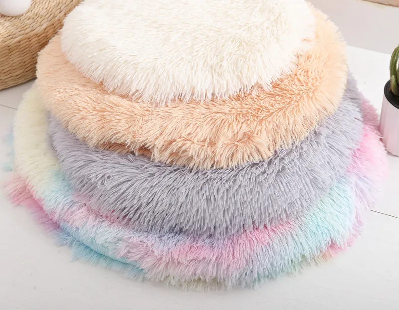 

Round Dog Mat Soft Long Plush Comfortable Pet Bed Fluffy Dog Cushion Warm Cat House Puppy French Bulldog Pet Accessories