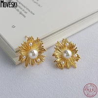 moveski 925 sterling silver korean retro sun flower pearl earrings women fashion simple jewelry