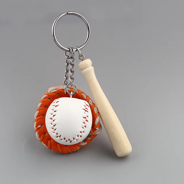 Colorful Mini Baseball Glove Wooden Ball and Bat Keyring 6