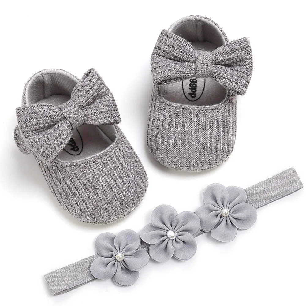Emmababy модные милые комплекты одежды из 2 предметов; для детей; детская обувь; детские для девочек, обувь для младенцев Детские Мягкая подошва, с бантом для детей, начинающих ходить Туфли под платье+ повязка на голову