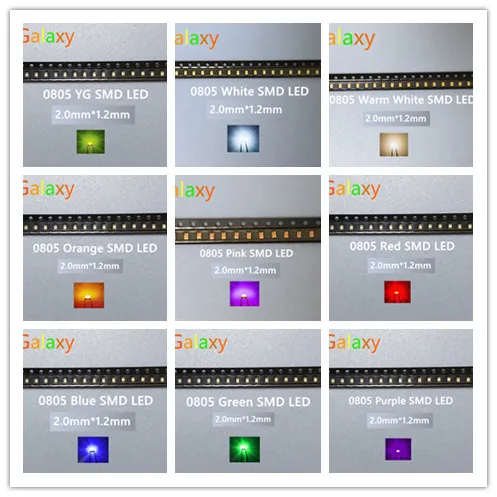 500 шт. 0805 smd led красный желтый зеленый белый синий розовый УФ лед RGB BIUE оранжевый