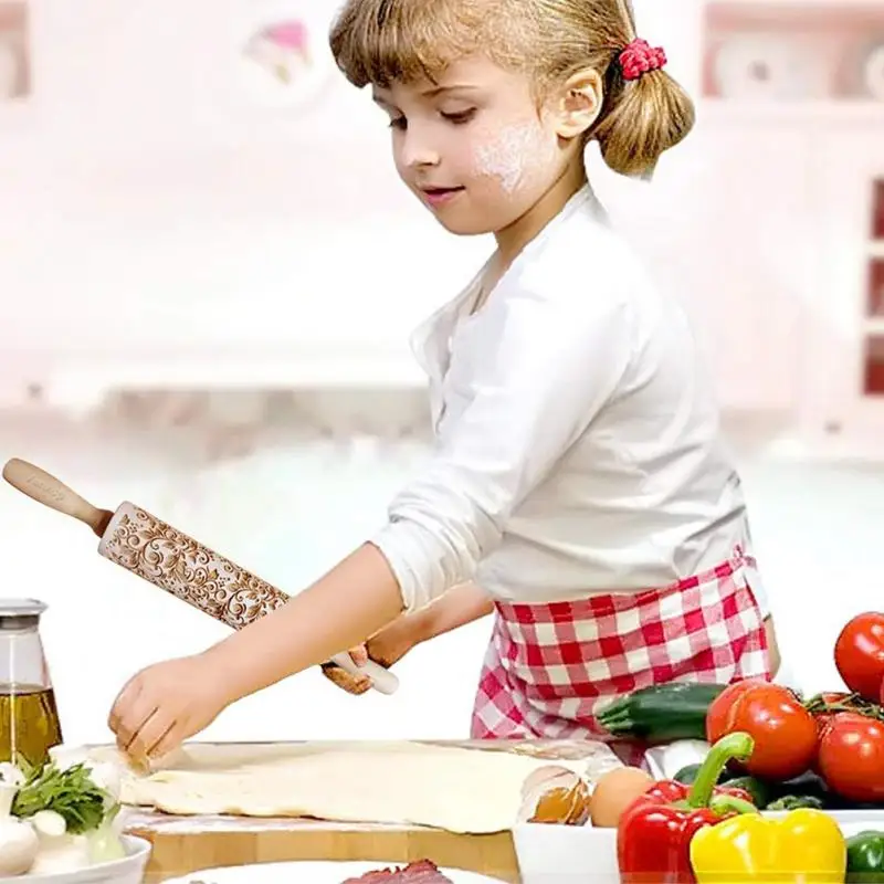 На палочке деревянная ручка Рождество тиснение Скалка Выгравированные выпечки