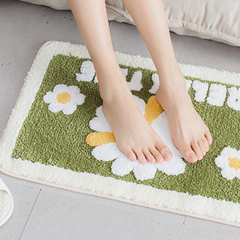 Милый мультяшный флокирующий напольный коврик с маргаритками нескользящий для