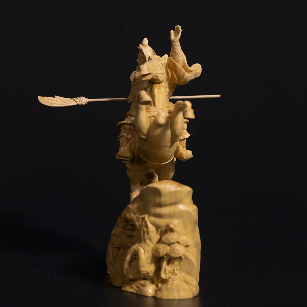 Деревянная статуя Guan Yu 15 см резьба из самшита богатство Бог удача езда Гуань гонг