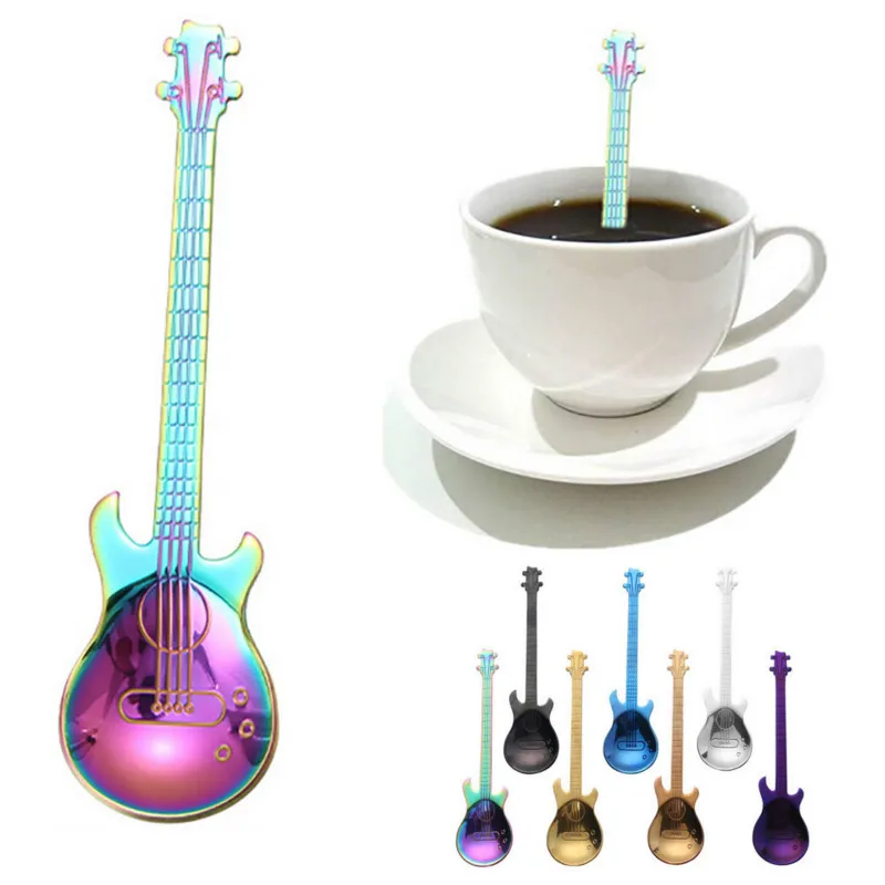 Guitar Coffee Teaspoons Stainless Steel Colorful Ice Cream Teaspoon Dessert Sugar Milkshake Spoon Kitchen Utensil Drinkware 12cm | Дом и сад