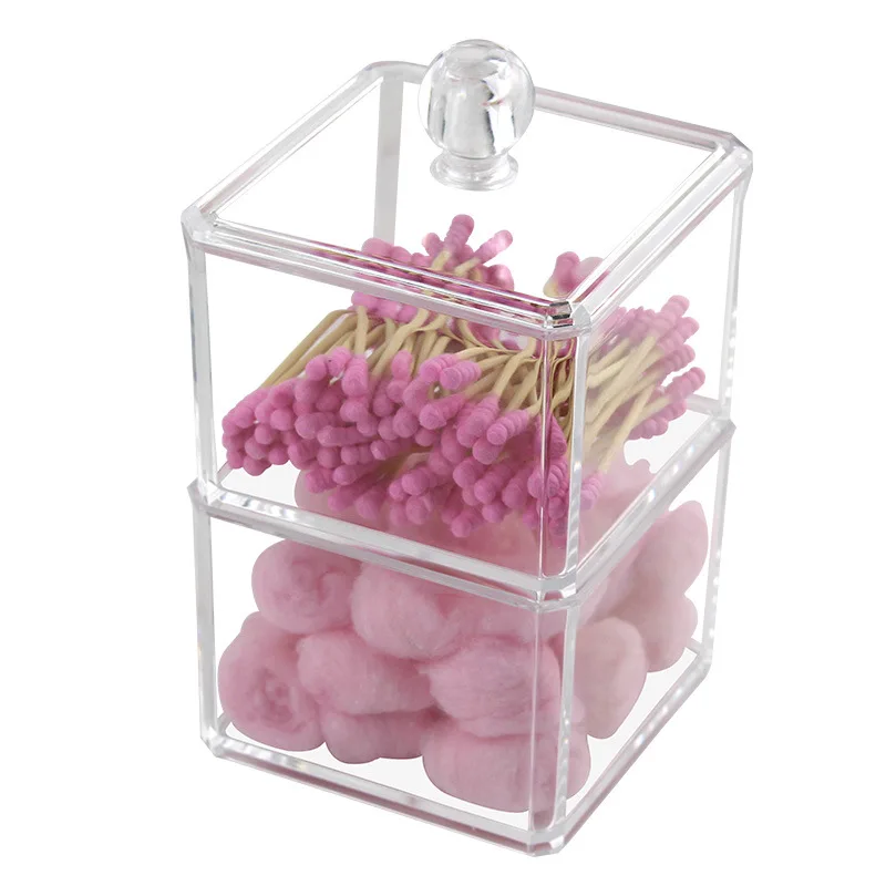 

13.5CMAcrylic Cotton Swab Storage Box Double-layer Square Portable Transparent Makeup Pad Cosmetic Container Jewelry Storage Box