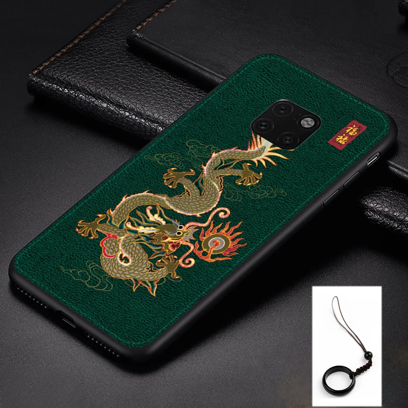 Green Dragon For Huawei P30 P30 Pro Mate 20 20X Honor 20 Pro 20i Lite Nova 5T Case Antifingerprint Shockproof PU Leather Embossed Cover Funda - Цвет: Green Dragon