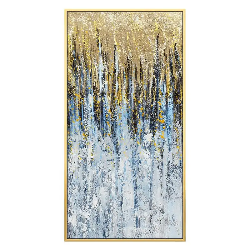 

Gold Foil Light Luxury Living Room Hotel Handmade Vertical Poster Modern Simple Hand-Painted Abstract Oil Painting
