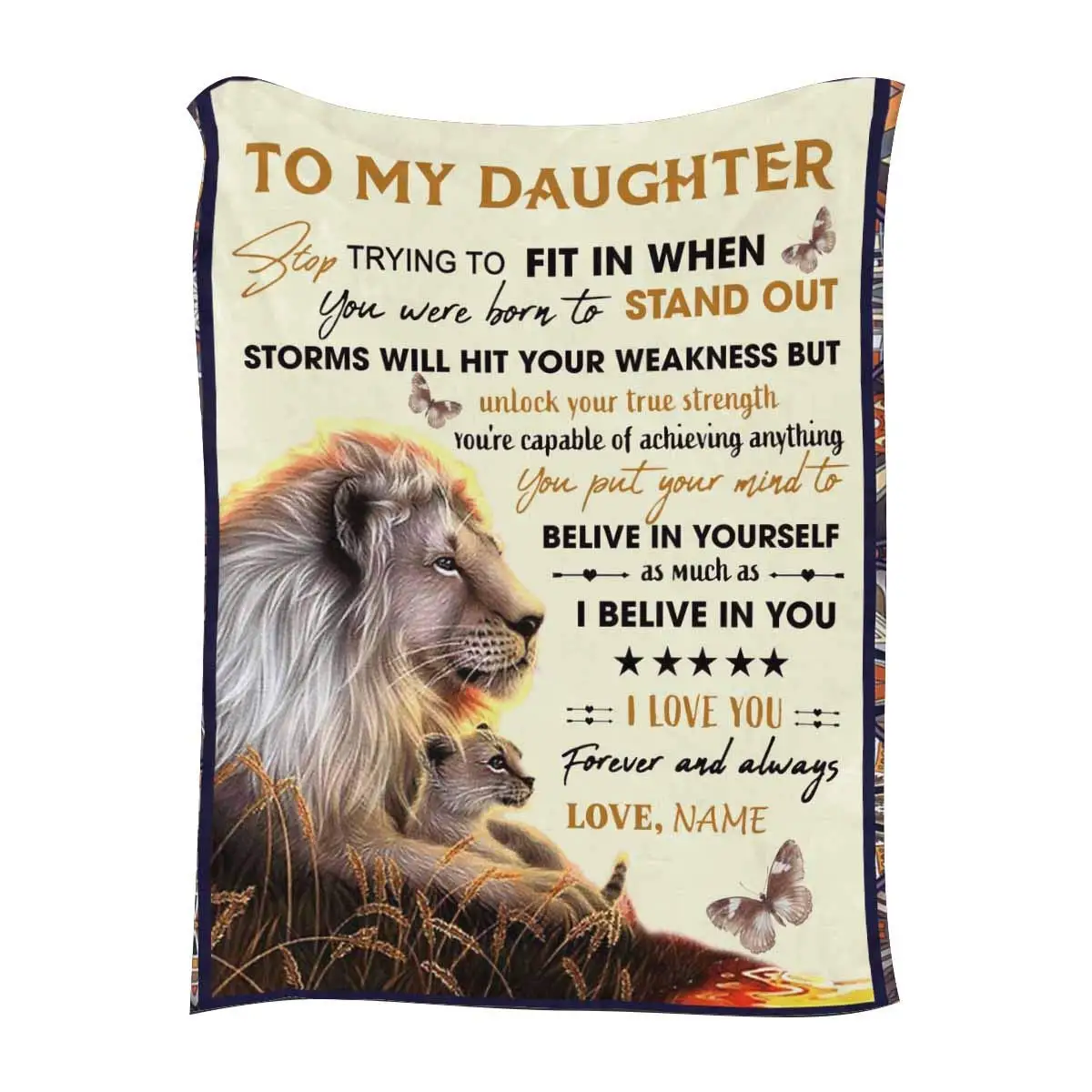 

Customized Fleece Blanket to My Daughter from Mom and Dad I Believe in You I Love You Forever and Always 120x150cm Custom Plush