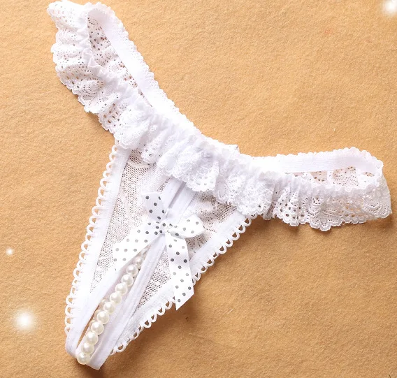 

Ladies Underwear Sexy Panties Lace Pearl Low Waist Transparent Open File Thong T Pants Transparent Temptation Sexy Butterfly