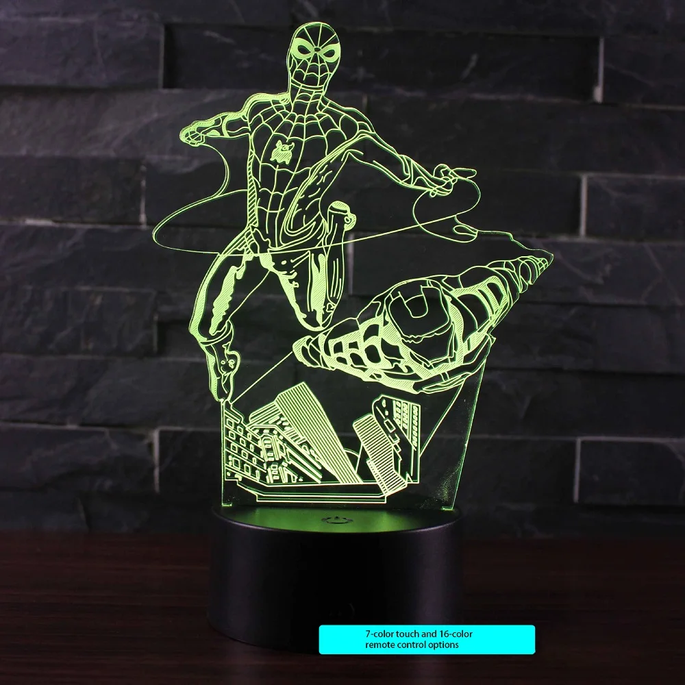Настольная лампа с 3D рисунком Человека паука ночсветильник USB и питанием|Ночники|