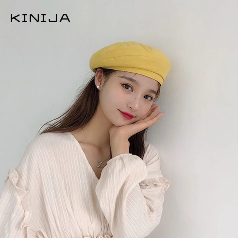 Осенний берет шапки Женская хлопковая однотонная Модная ретро тонкая Кепка