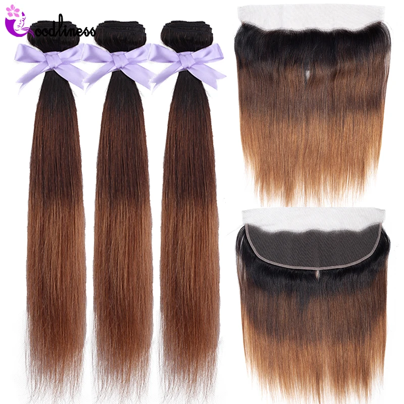 

Queena Ombre Human Hair Bundles With Frontal 1b/4/30 3 Tone Remy Blonde Peruvian Straight Hair Bundles With Lace Frontal Closure