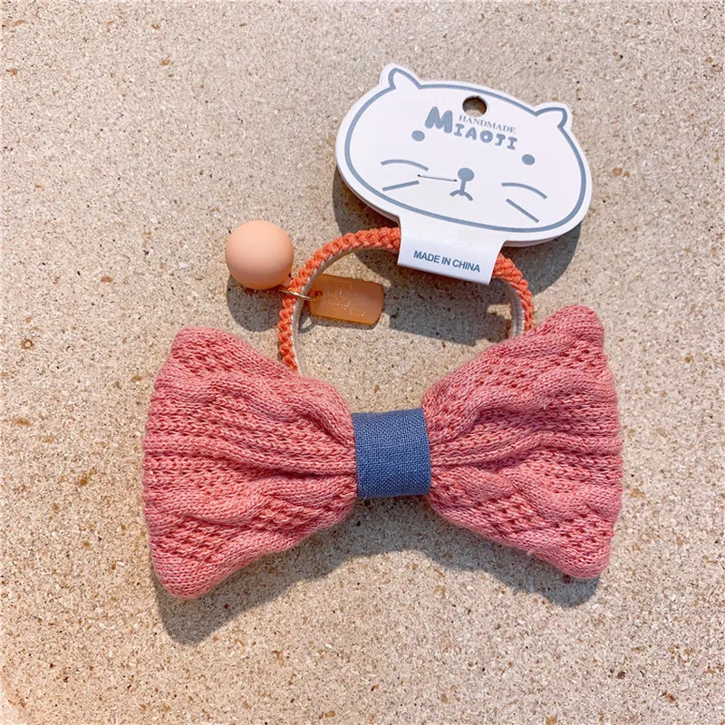 

Korean Sweet Girl Simple Beautiful Colorful Wool Knitted Bow Rubber Band Hair Rope Fashion Simple Children Hair Accessories