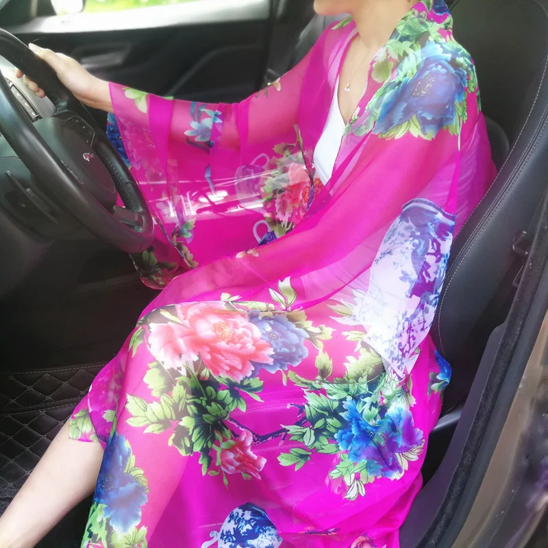 Шифоновый Модный Шелковый шарф с принтом для девушек Женские пляжные сандалии в