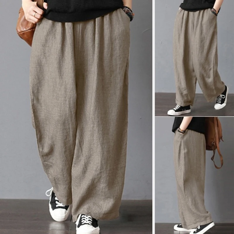 

Women Harem Pants Trousers Boho Mid Waist Pants Women Solid Check Pants Baggy Wide Leg Casual Capris 2021