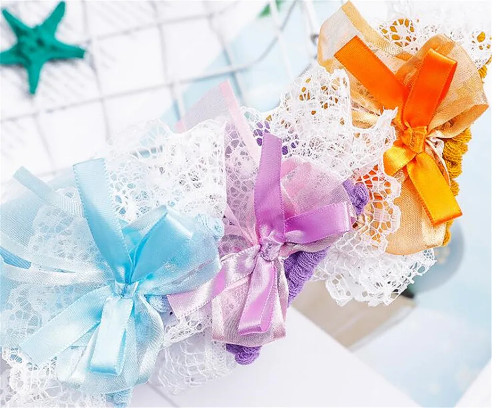 Носки женские хлопковые с кружевным бантом разных цветов B421 | Тематическая