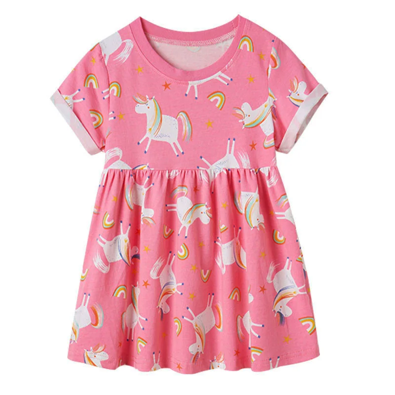 Jumping meters Baby Girls Summer Cartoon Unicorn Dress New Designed Short Sleeves Clothes Kids Fashion Princess Dresses 2-7T | Детская
