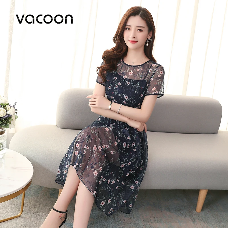 Женское шифоновое платье с цветочным принтом летнее Повседневное Платье До