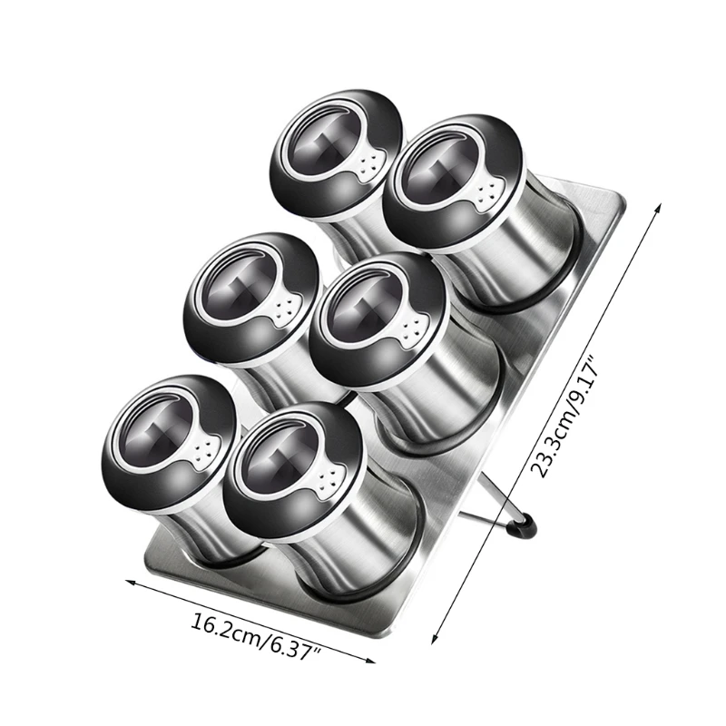 

6 Pieces Magnetic Spice Jars Set Stainless Steel Salt Pepper Spray Shakers Storage Tins Seasoning Box