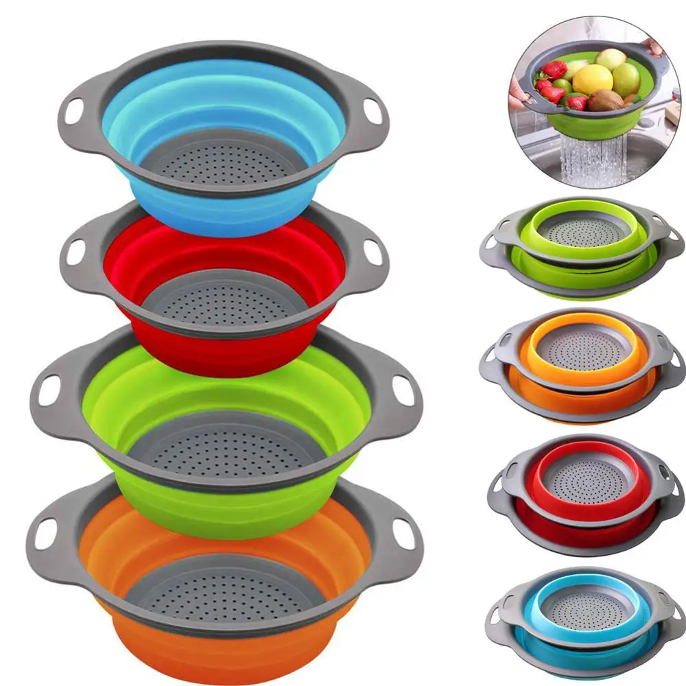Кухонный складной дуршлаг силиконовый фильтр для еды воды корзина с ручками над