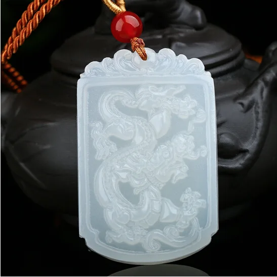Натуральный белый нефрит летающий дракон кулон жадеит ожерелье Шарм ювелирные