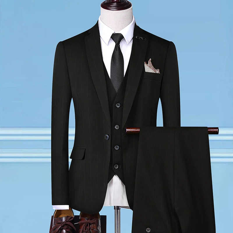 

(Suit + vest + pants)Male Korean version slim business casual suit three-piece suit/Men striped suit/ wedding suits for men