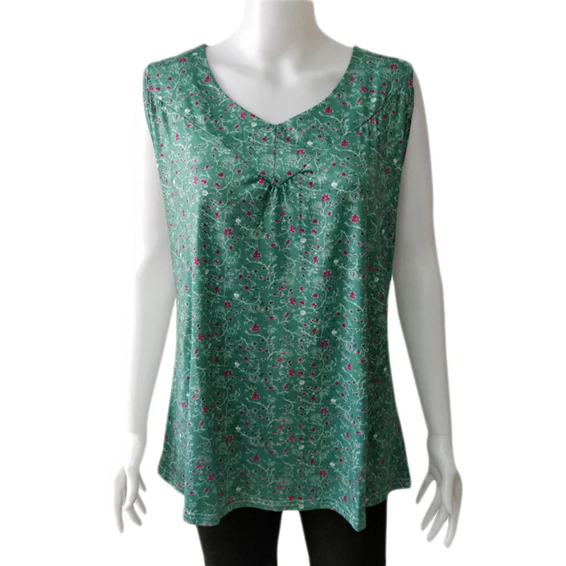 Новые женские цветочные топы без рукавов размера плюс с v образным вырезом летние