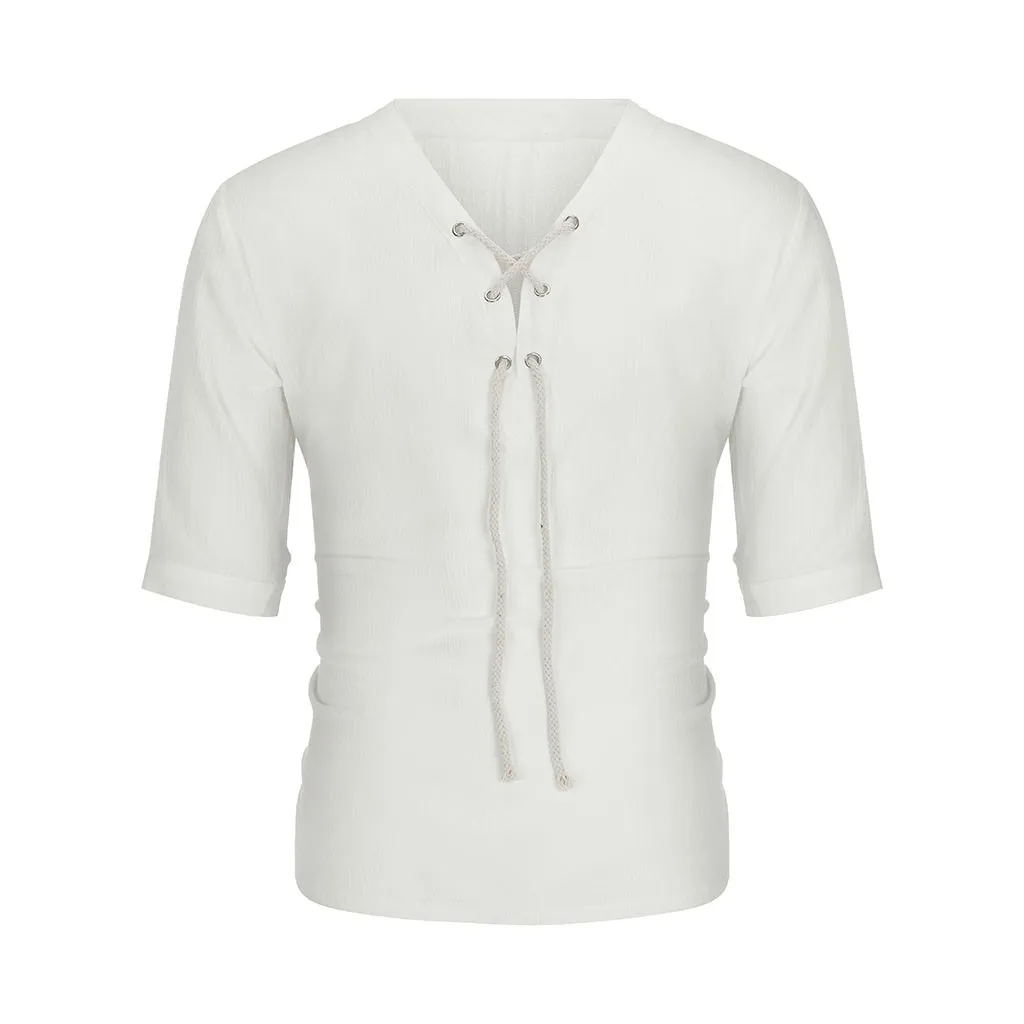 Мужские футболки в стиле ретро из чистого хлопка и конопли с рукавом до локтя