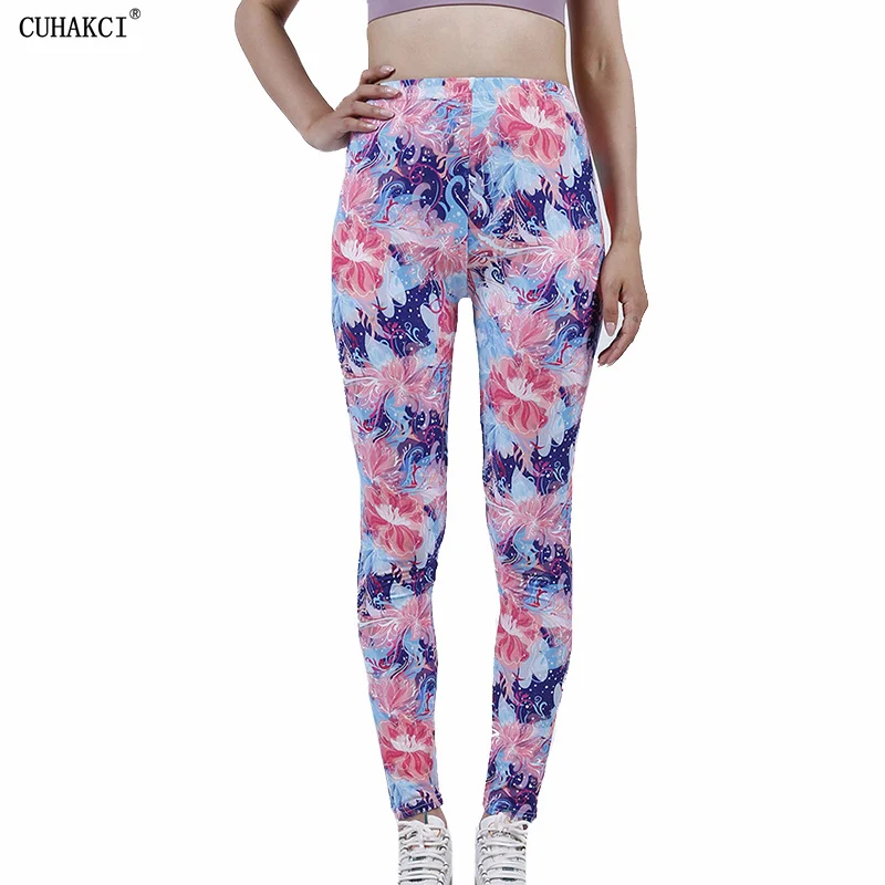 

CUHAKCI Colorful Floral Printing New Leggings Women Clothes Elastic Trousers Workout Gym Training Running Sport Pants Exercise