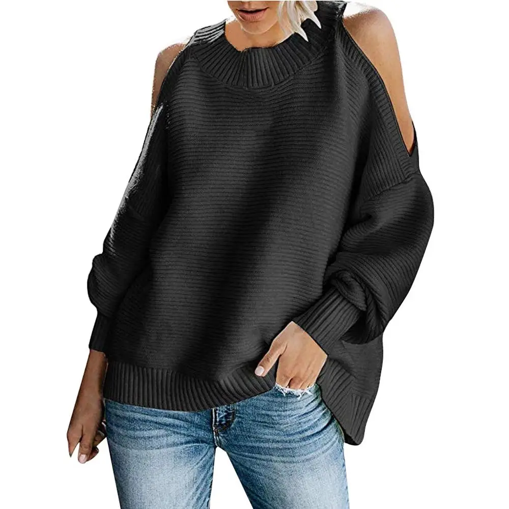 Женские свитера с открытыми плечами Свободный пуловер рукавами летучая мышь