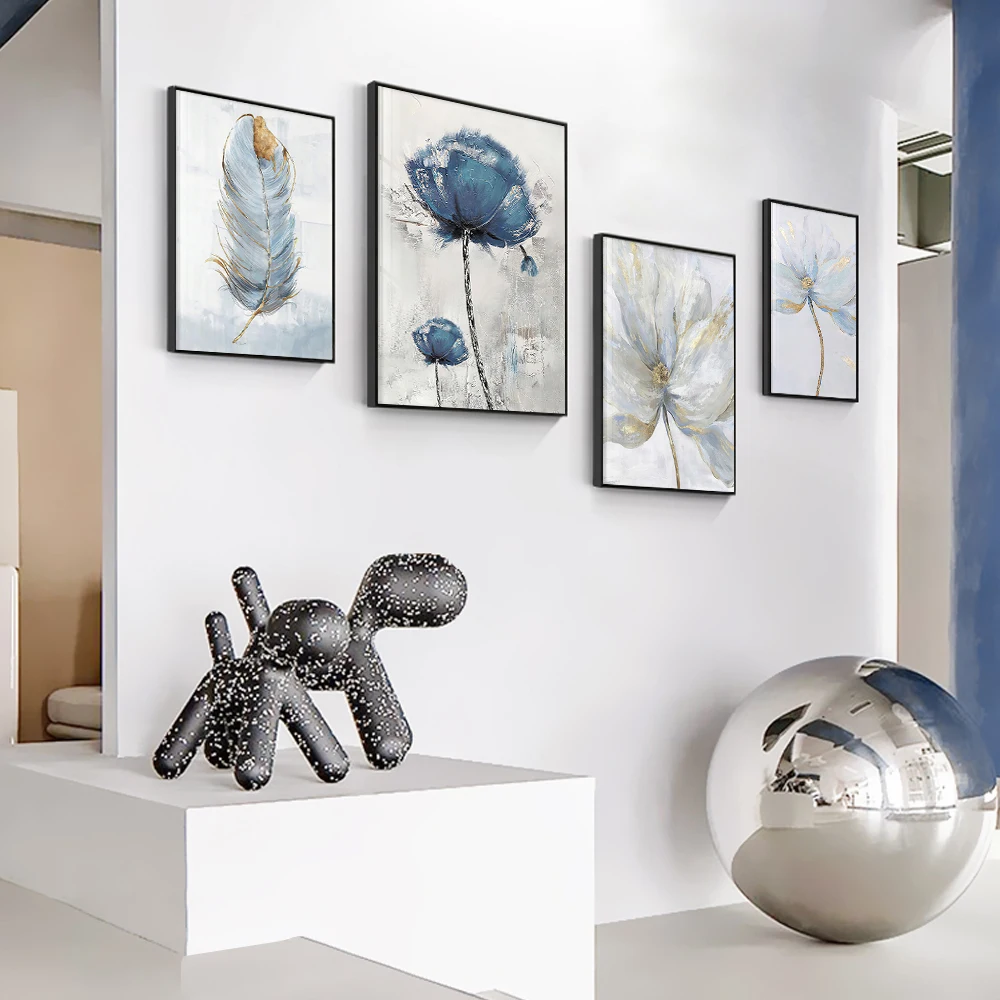 

Scandinavian Flower Canvas Art Abstract Painting Print Feather Decoration Picture For Living Room Nordic Home Decor Wall Poster