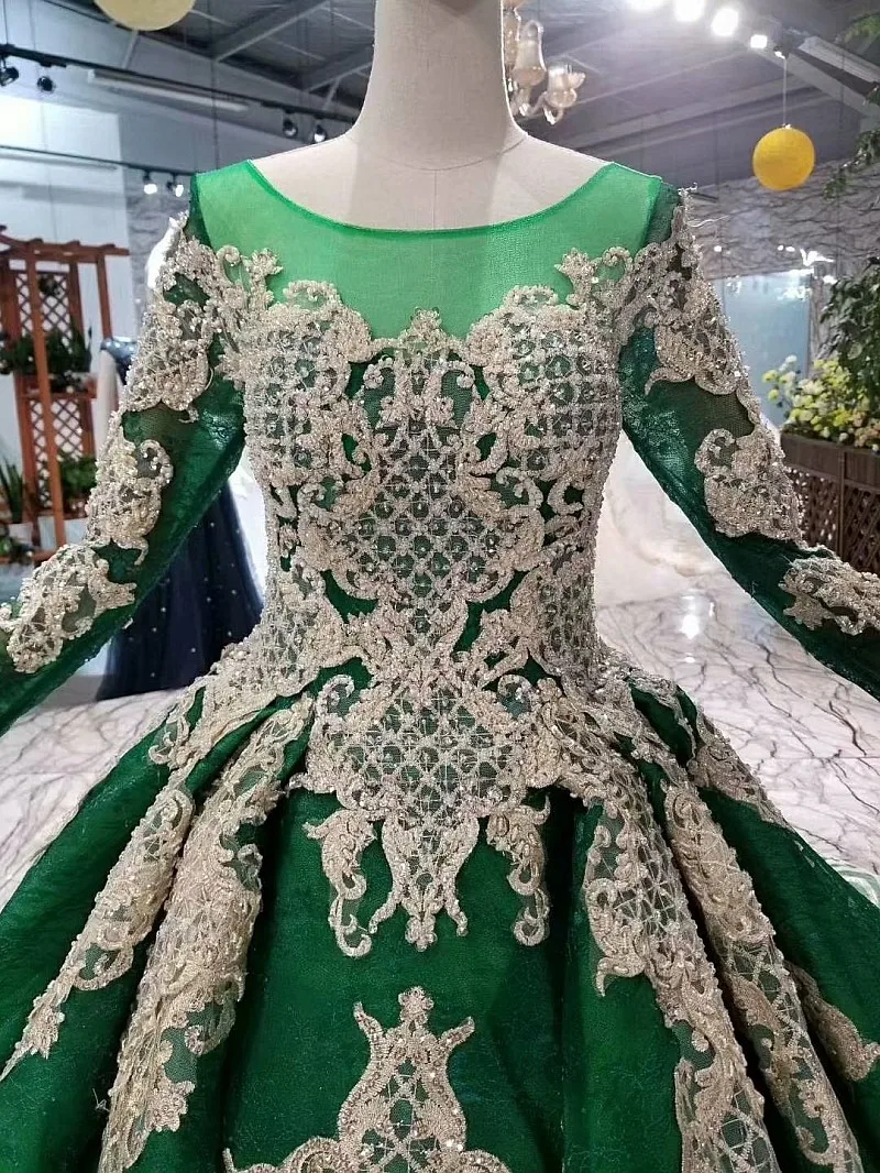 BGW 22020ht Muslim Color Wedding Dress With Long Veil O-neck Long Sleeve Green Wedding Gown 2020 Latest Design Best Seller List
