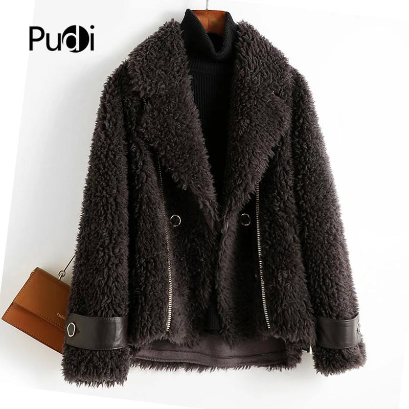 

Pudi women real wool fur coat jacket 2020 female winter sheep fur jackets coats parka trench A10032