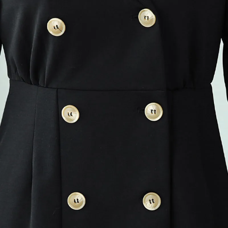 

New Korean Style Fashion Black Dresses For Women Autumn Winter Elegent Double Breasted Suit Dress A-Line Slim Short Dress Robe
