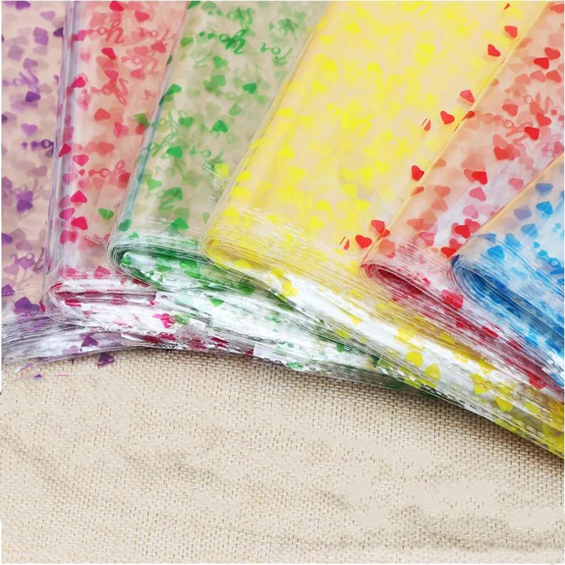 

50pcs 18x25cm/20x30cm Transparent Opp Plastic Bag For Dolls Toy Packaging Small Heart Gift Bag Party Candy Fruit Basket Bag