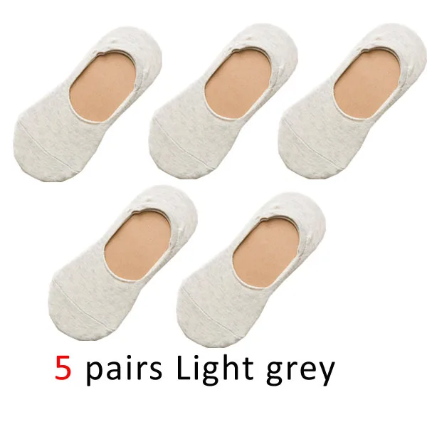 Light grey WHLYZ YW хлопковые нескользящие женские носки, однотонные модные невидимые носки, harajuku, хорошее качество, женские носки, 5 пар/лот - Color: Light grey