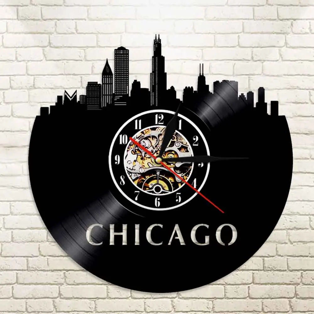 Настенные 3D часы с изображением города США Чикаго современный дизайн виниловые
