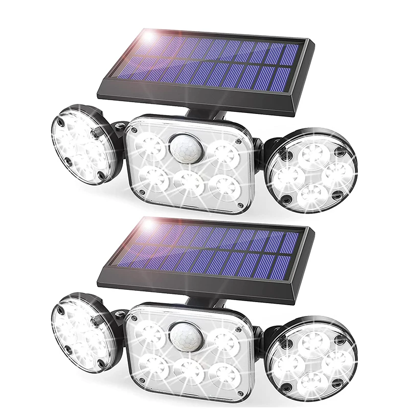 

78 LED Solar Light Outdoor 3 Head Motion Sensor Lamp 270 Wide Angle Illumination Waterproof Solar Wall Lamp Garden Garage Lights