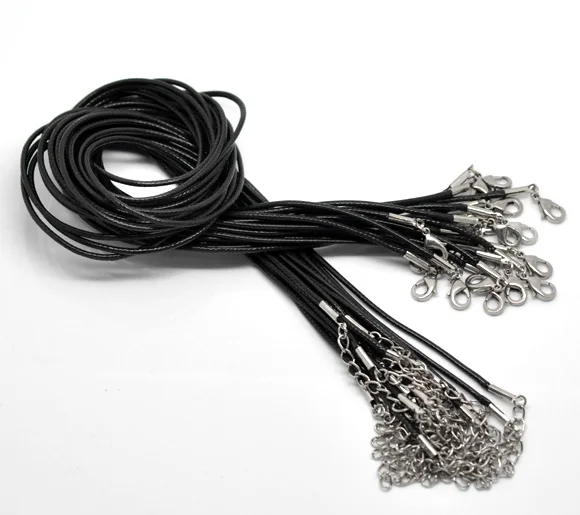 

Doreen Box Black Wax Cord Necklace White K Lobster Clasp Necklace Eatain Chain Fashion Jewelry for Men Women 47cm - 45cm, 20 PCs