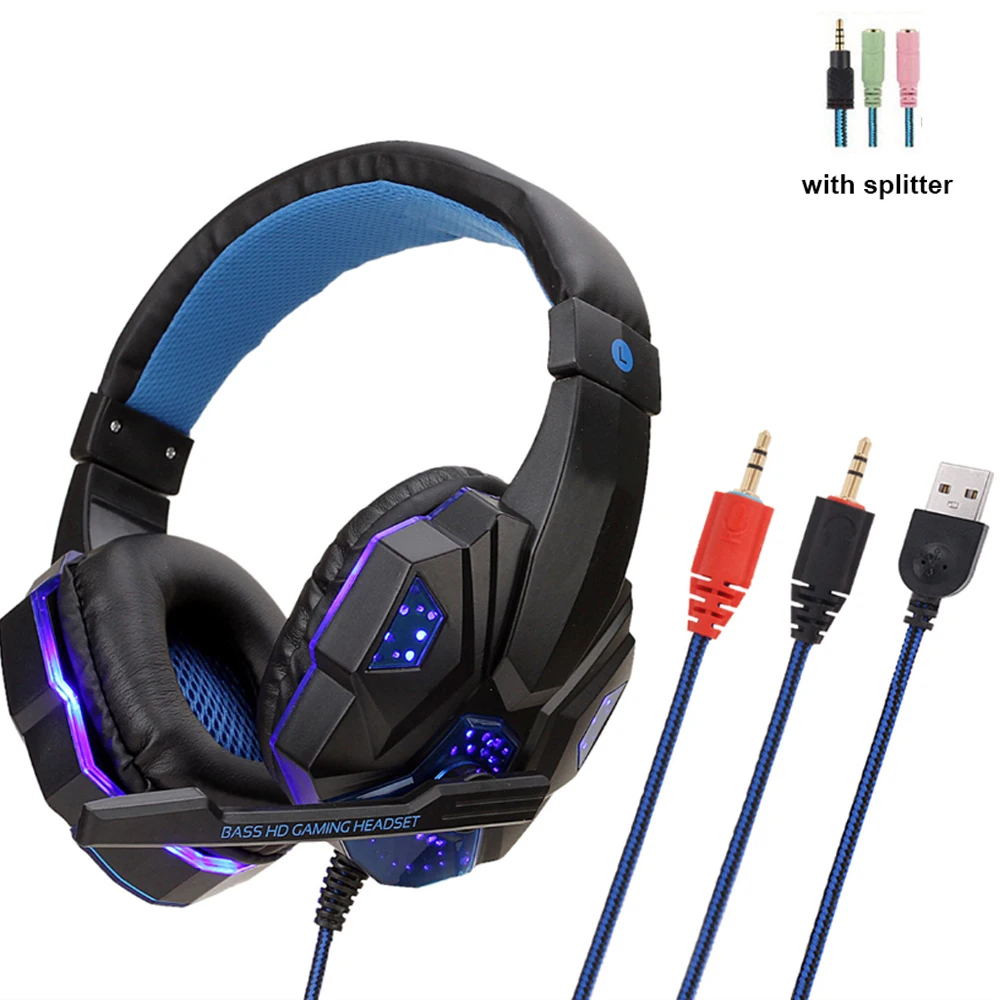 with splitter Наушники, игровая гарнитура, наушники для геймера, стерео наушники с микрофоном, Led, для компьютера, планшета, мобильного телефона - Цвет: with splitter